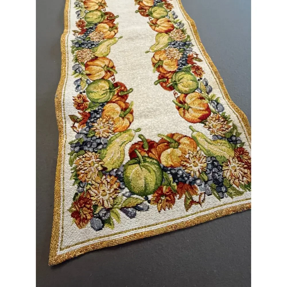 Fall Harvest Pumpkin Table Runner Tapestry Autumn Thanksgiving Table Decor 13x70